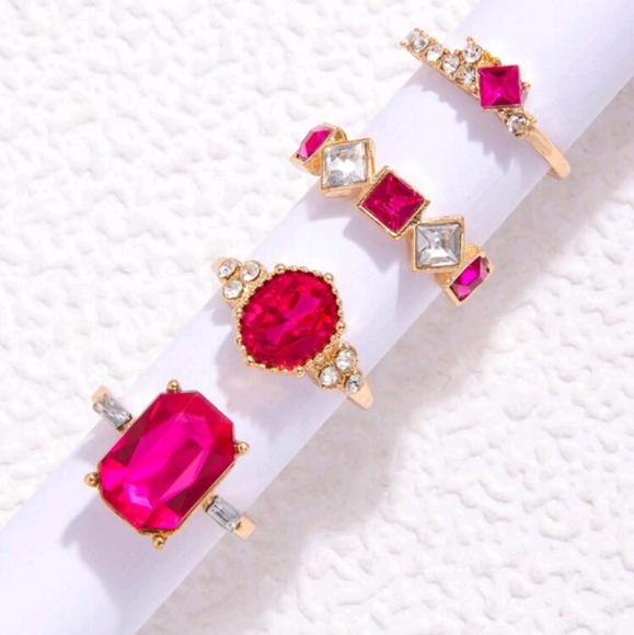 4pcs/set Simple Alloy & Rhinestone Geometric Rings For Women, Dating Gift - Picture 4 of 9